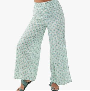Oneill Pati Beach Pants in White and Sea Green Print sz Medium